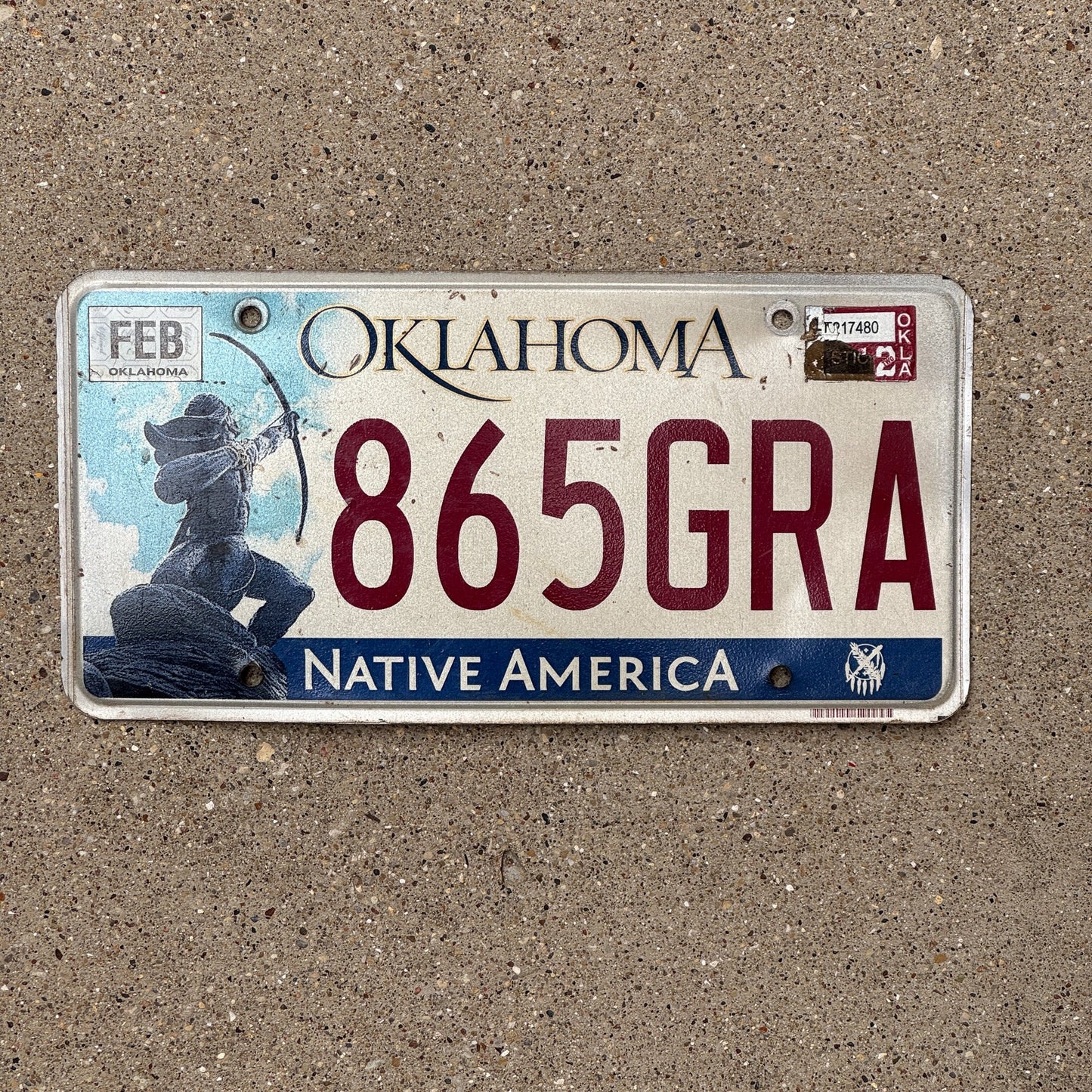 Photo of a 2009 2012 Oklahoma License Plate Auto Tag Garage Decor Vintage Native America 865 GRA