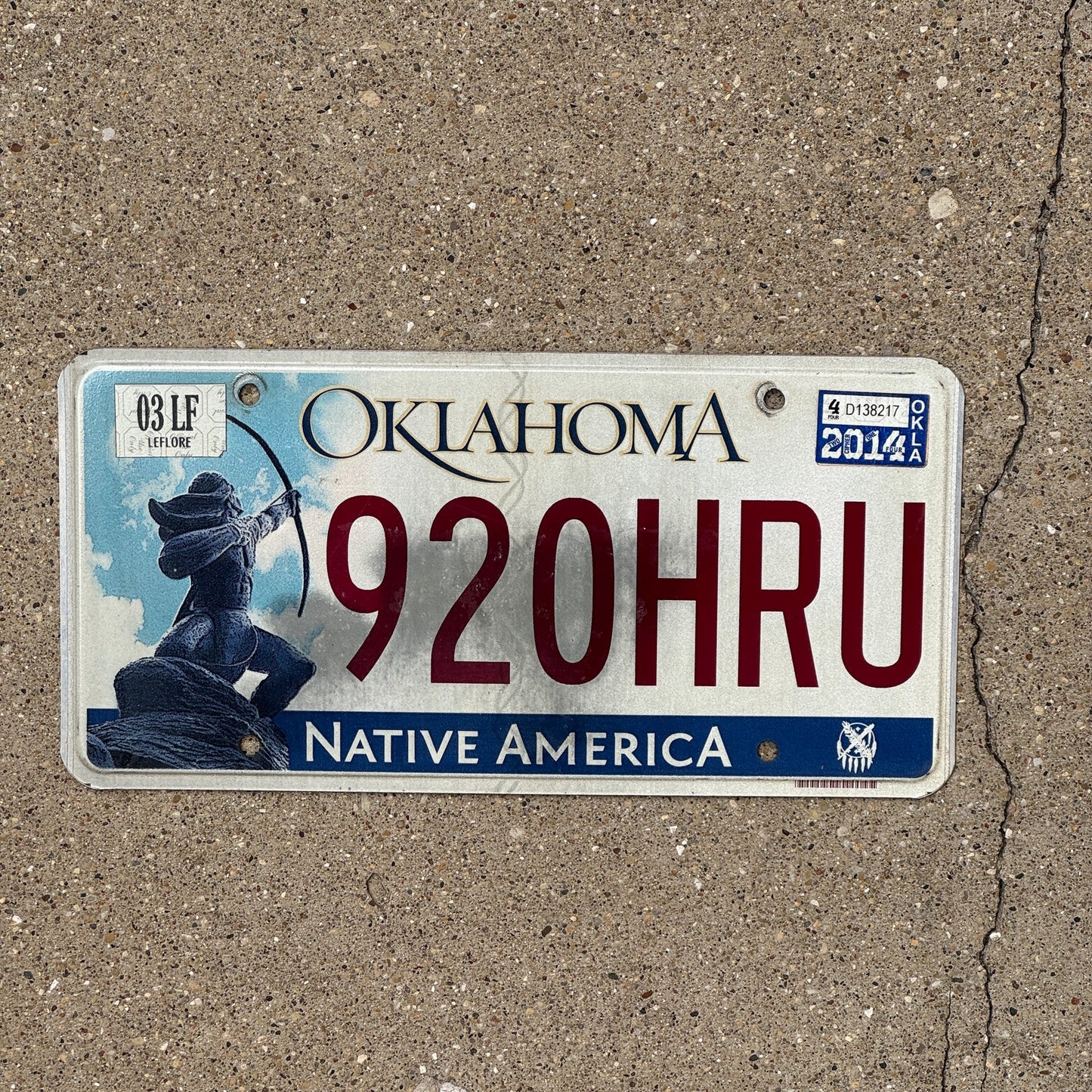 Photo of a 2009 2014 Oklahoma License Plate Auto Tag Garage Decor Vintage Native America 920 HRU