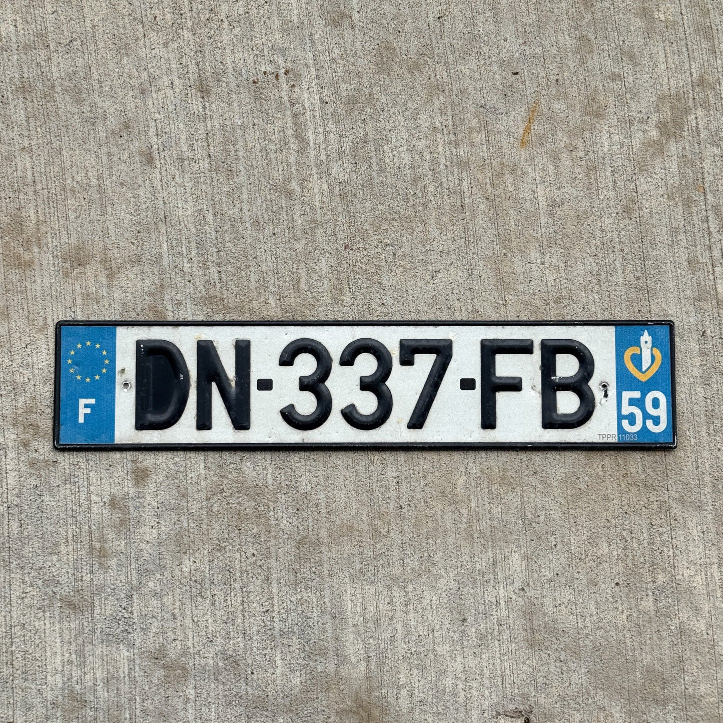 Photo of a 2009 France License Plate Auto Tag Garage Decor Vintage Nord French DN 337 FB with original patina