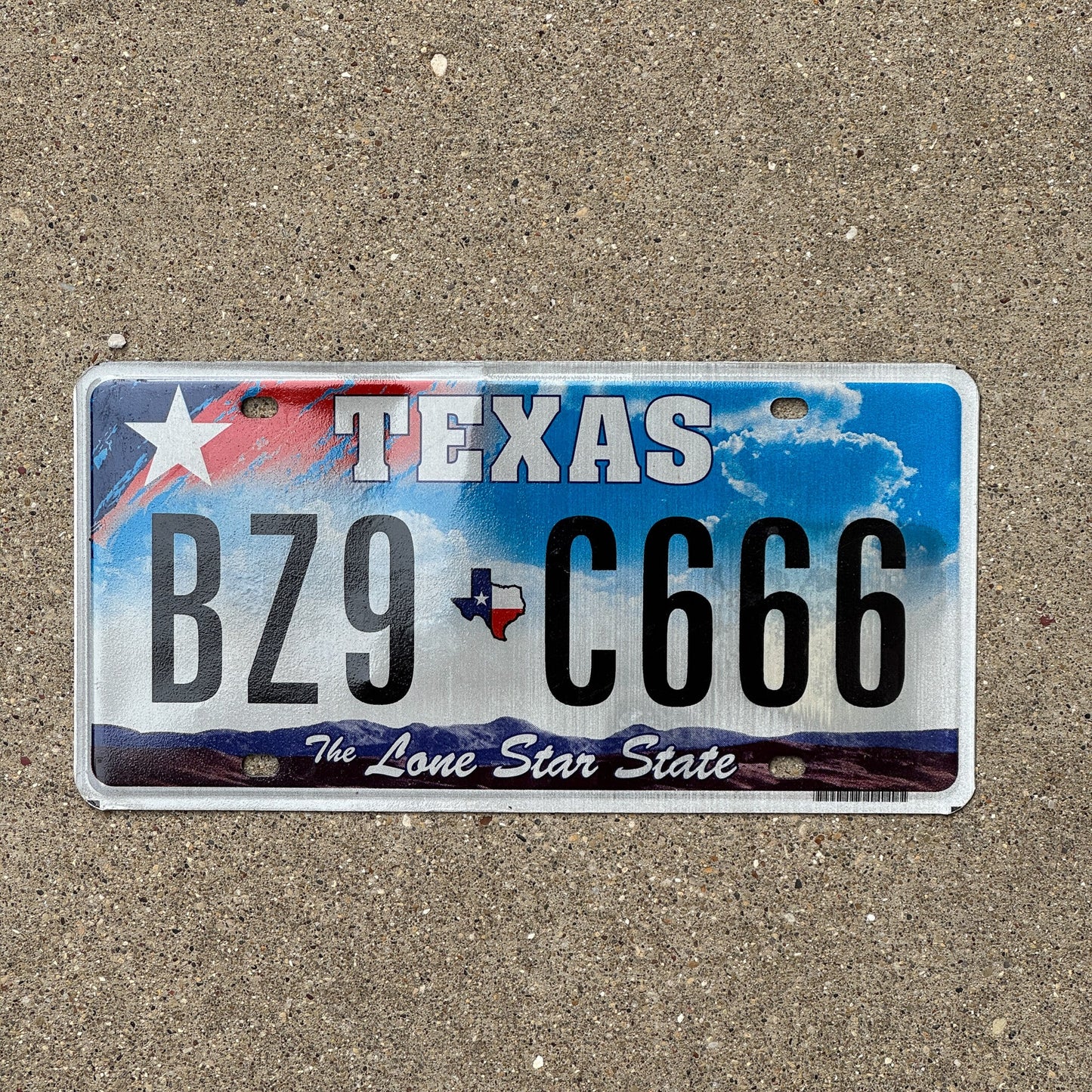 Photo of a 2009 Texas License Plate Auto Tag 1 Garage Decor Repeat Devil Evil BZ9 C 666
