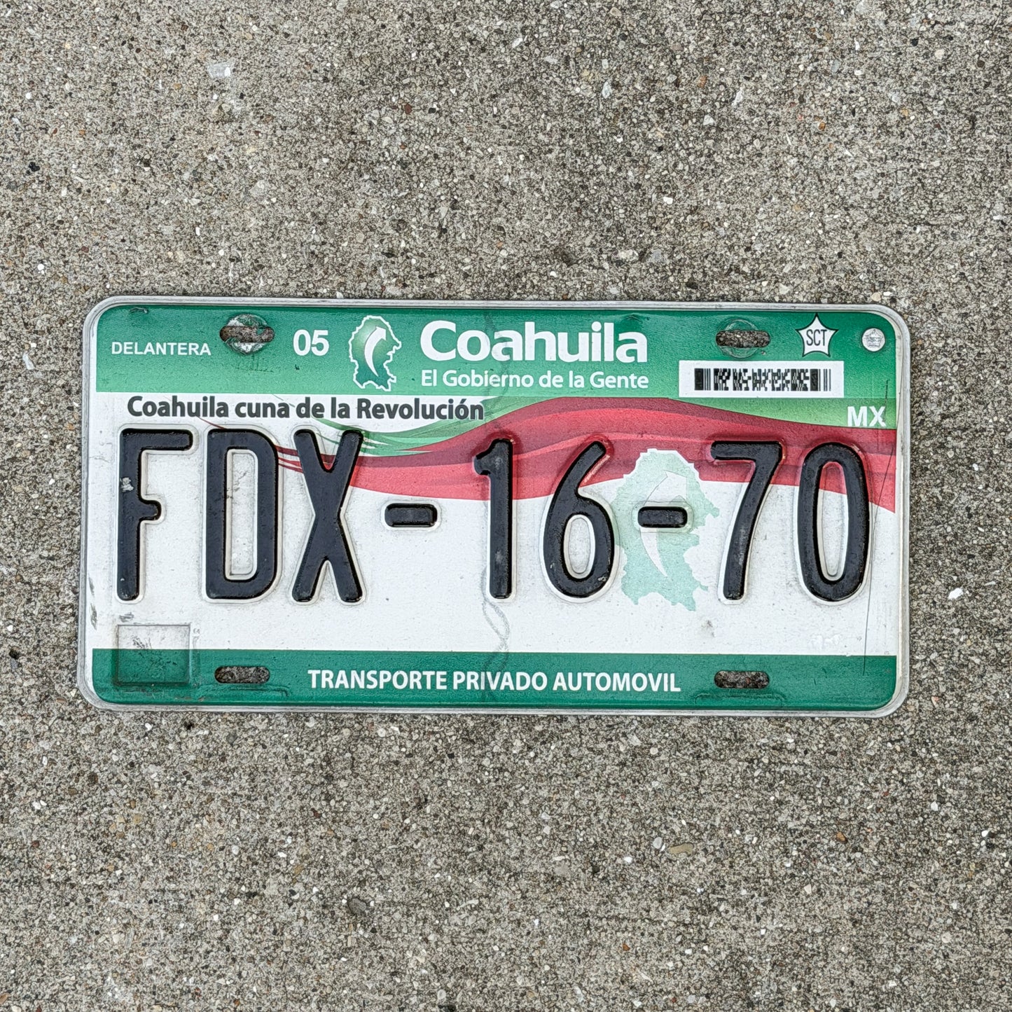 Photo of a 2010 Era Mexico License Plate Auto Tag Garage Decor Vintage Coahuila FDX 16 70 with original patina