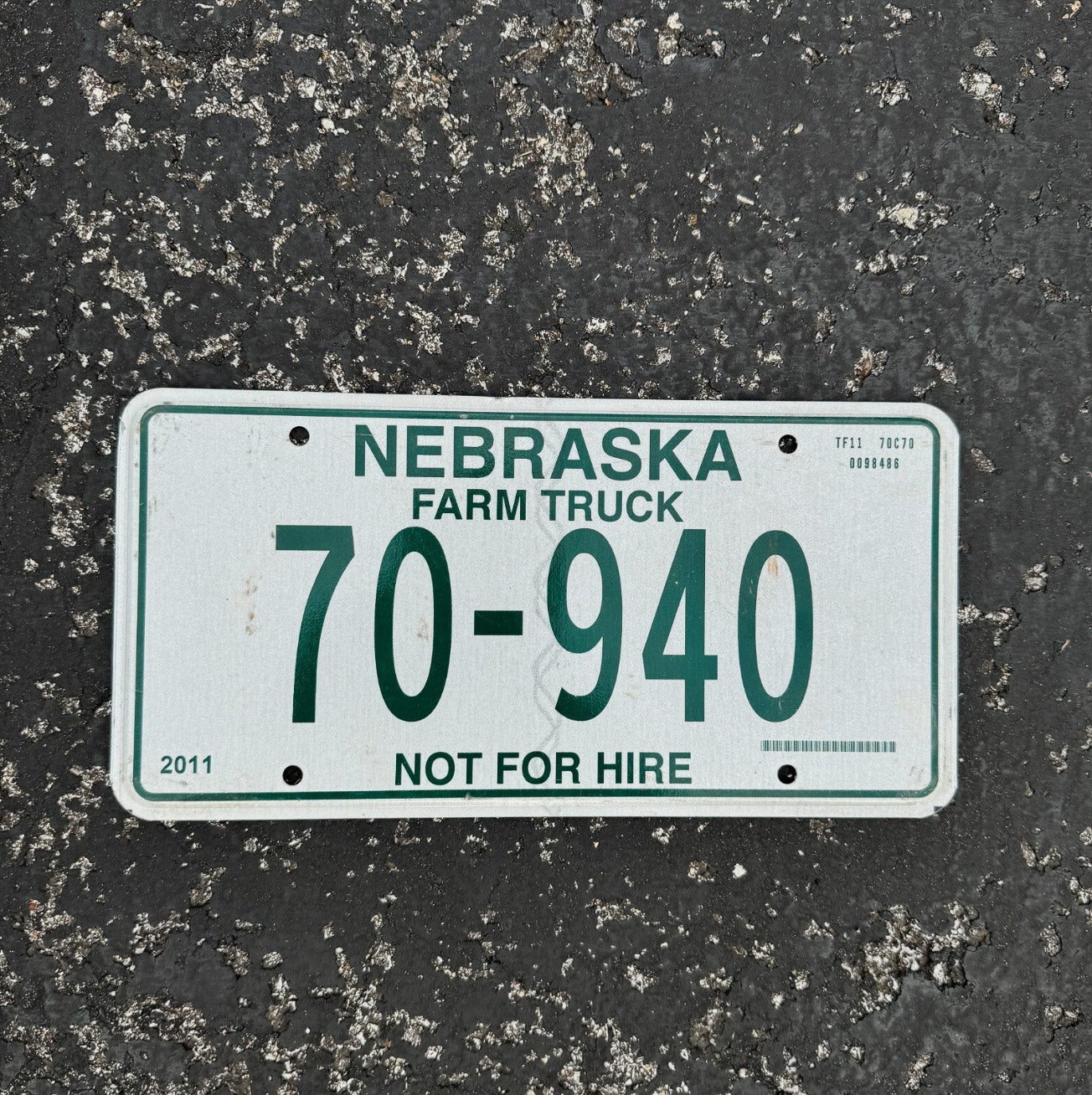 Photo of a 2011 Nebraska Farm Truck License Plate Auto Tag Garage Decor Vintage 70 940