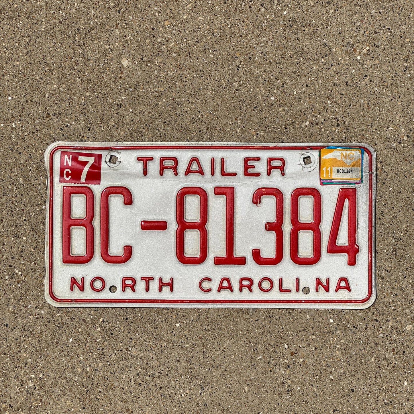 Photo of a 2011 North Carolina Trailer License Plate Auto Tag Garage Decor Vintage BC 81384