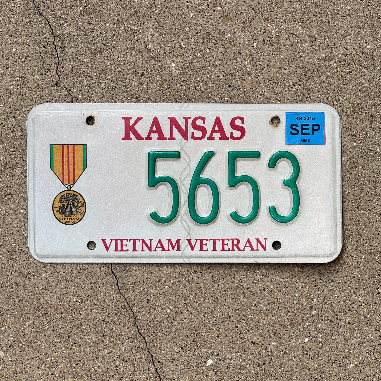 Photo of a 2012 2015 Kansas Military License Plate Auto Tag Garage Decor Vintage Vietnam Veteran 5653