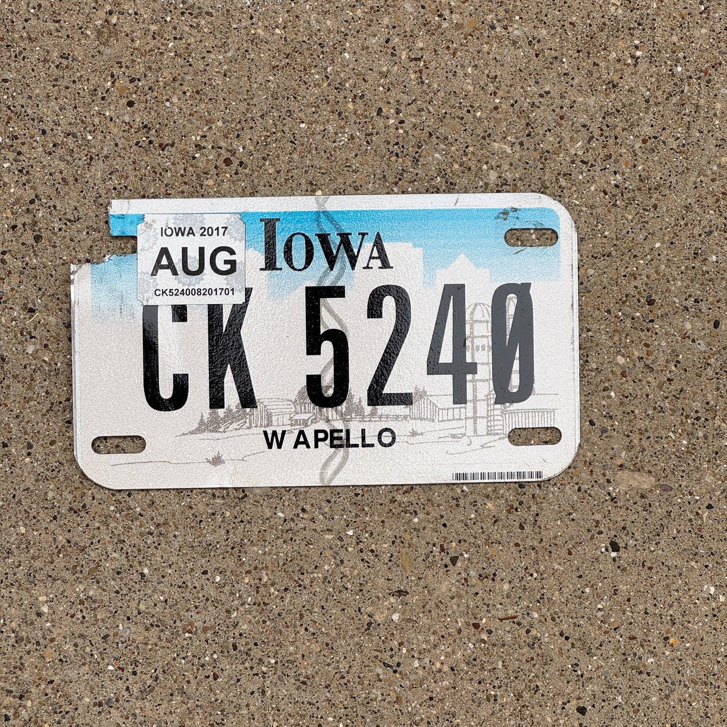 Photo of a 2012 2017 Iowa Motorcycle License Plate Auto Tag Garage Decor Vintage Wapello County CK 5240