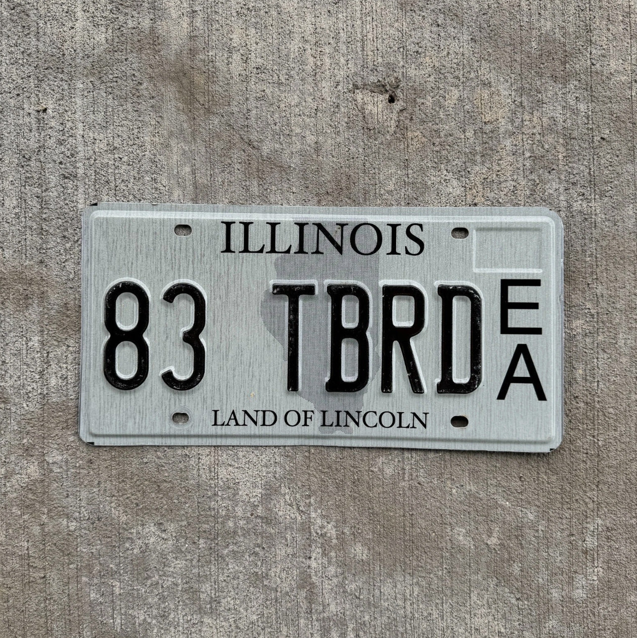 Photo of a 2012 Illinois Antique Vehicle Vanity License Plate Auto Tag Garage Decor Vintage TBird T Bird Thunder 83 TBRD