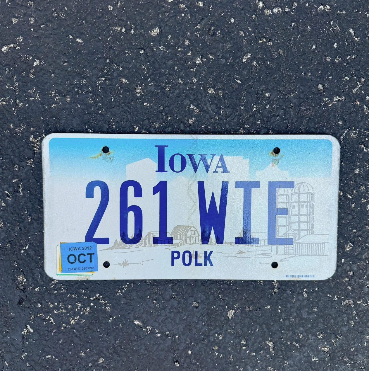 Photo of a 2012 Iowa License Plate Auto Tag Garage Decor Vintage POLK County 261 WIE