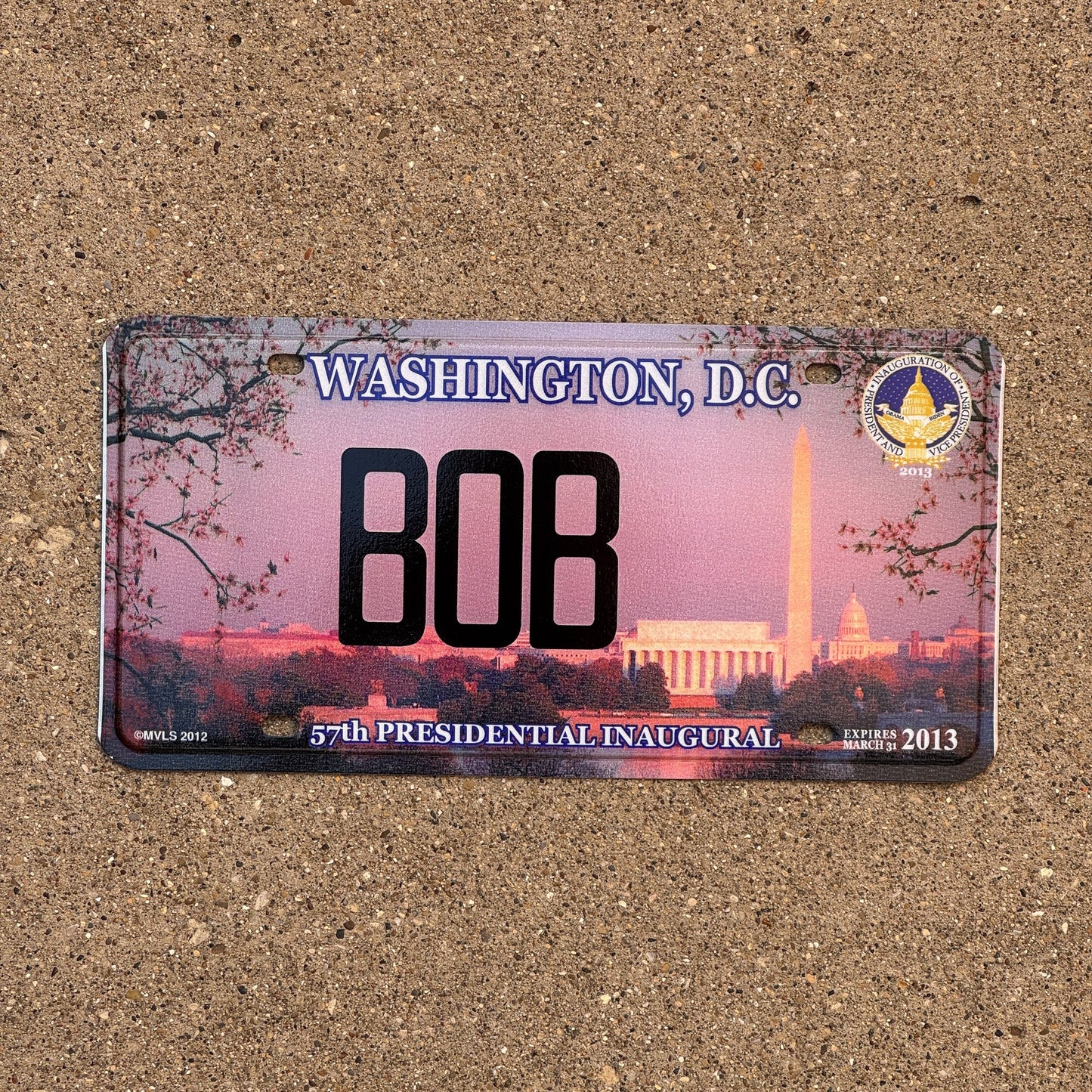 Photo of a 2013 Washington DC Vanity License Plate Auto Tag Garage Decor Vintage Tag 1 Obama Inaugural Inauguration BOB