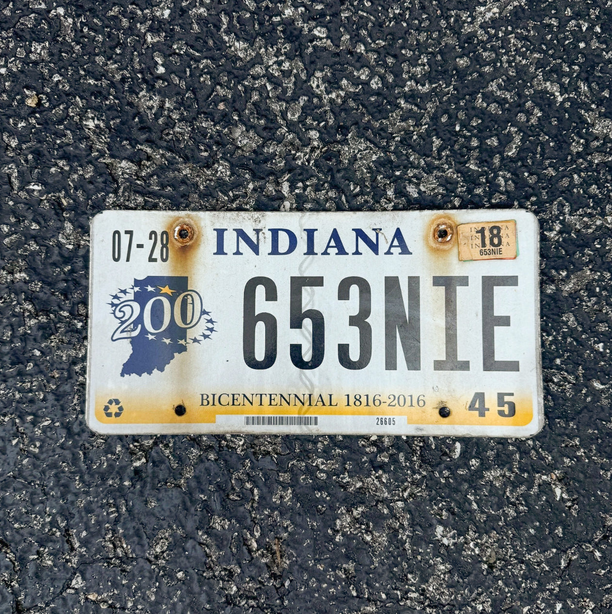 Photo of a 2014 2018 Indiana License Plate Auto Tag Garage Decor Vintage Bicentennial 653 NIE