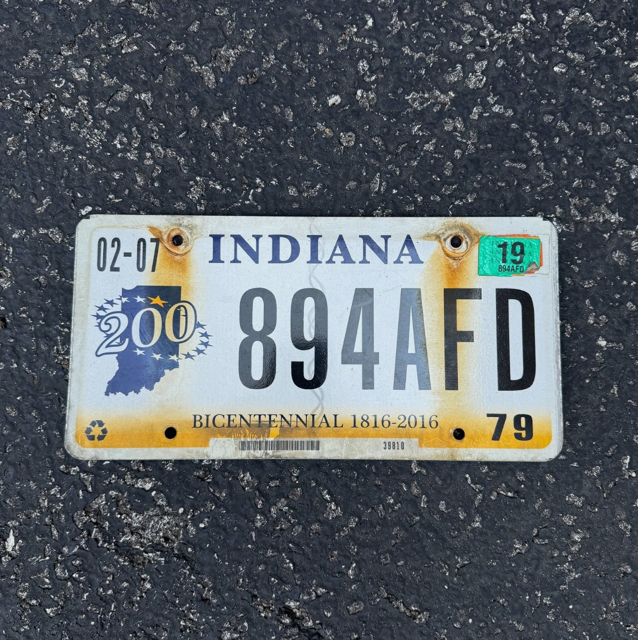 Photo of a 2014 Indiana License Plate Auto Tag Garage Decor Vintage Bicentennial 894 AFD