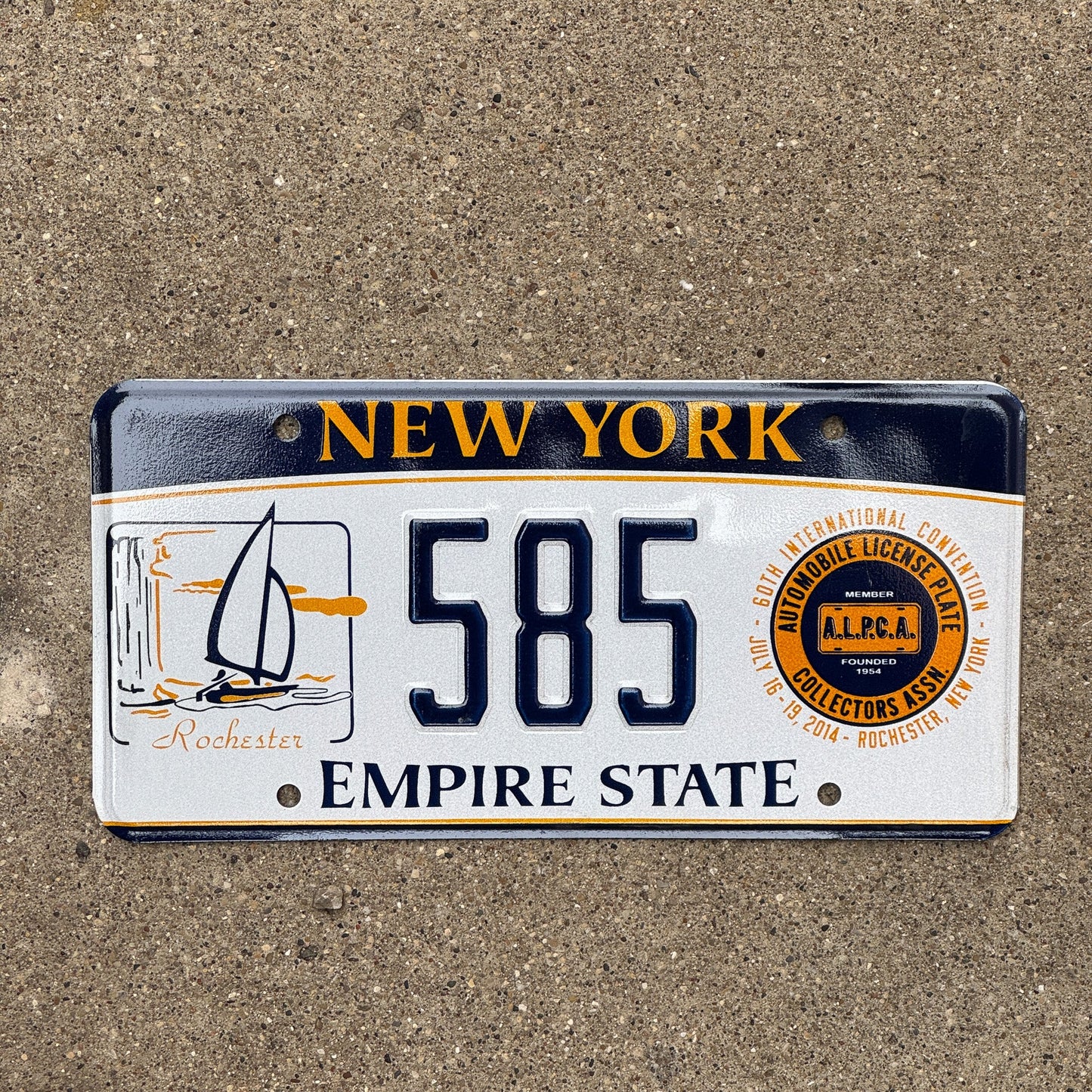 Photo of a 2014 New York License Plate Auto Tag Garage Decor Vintage Rochester ALPCA Convention 585