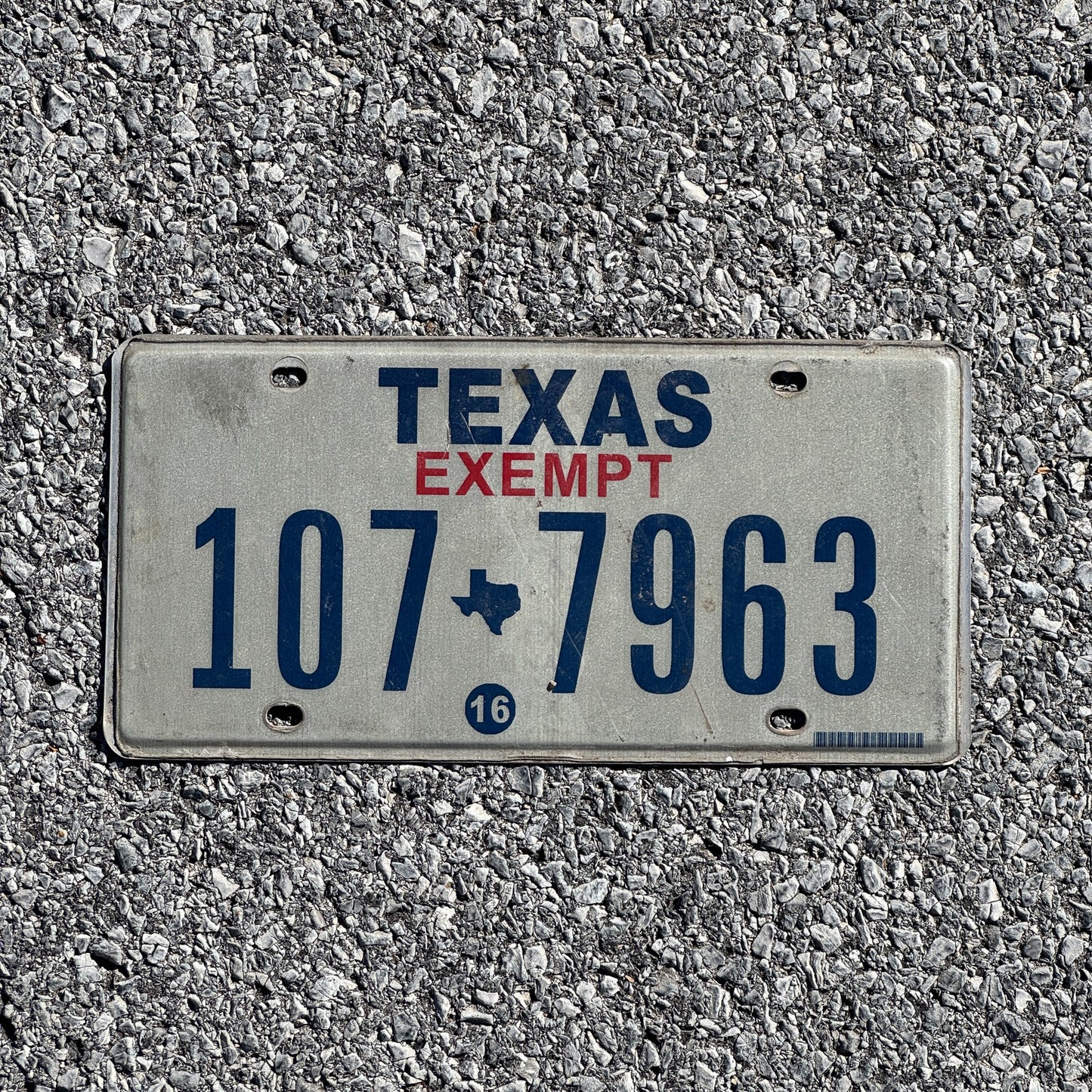 Photo of a 2016 Texas Tax Exempt License Plate Auto Tag 1 Garage Decor 107 7963