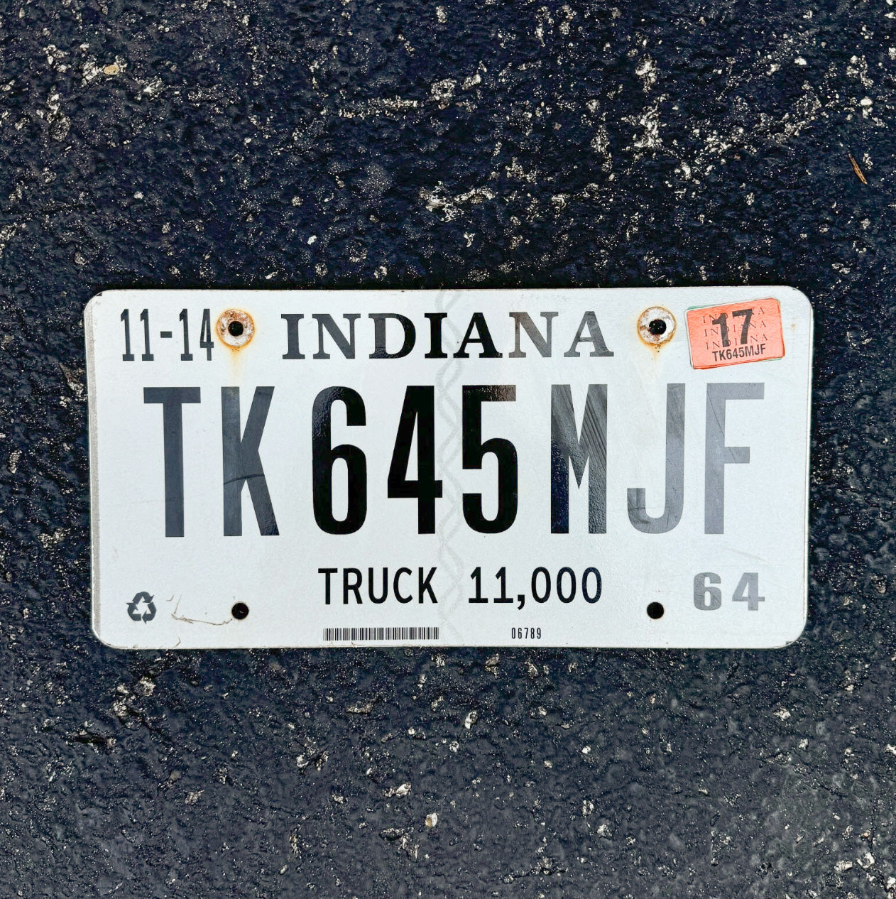 Photo of a 2017 Indiana Truck License Plate Auto Tag Garage Decor Vintage TK 645 MJF