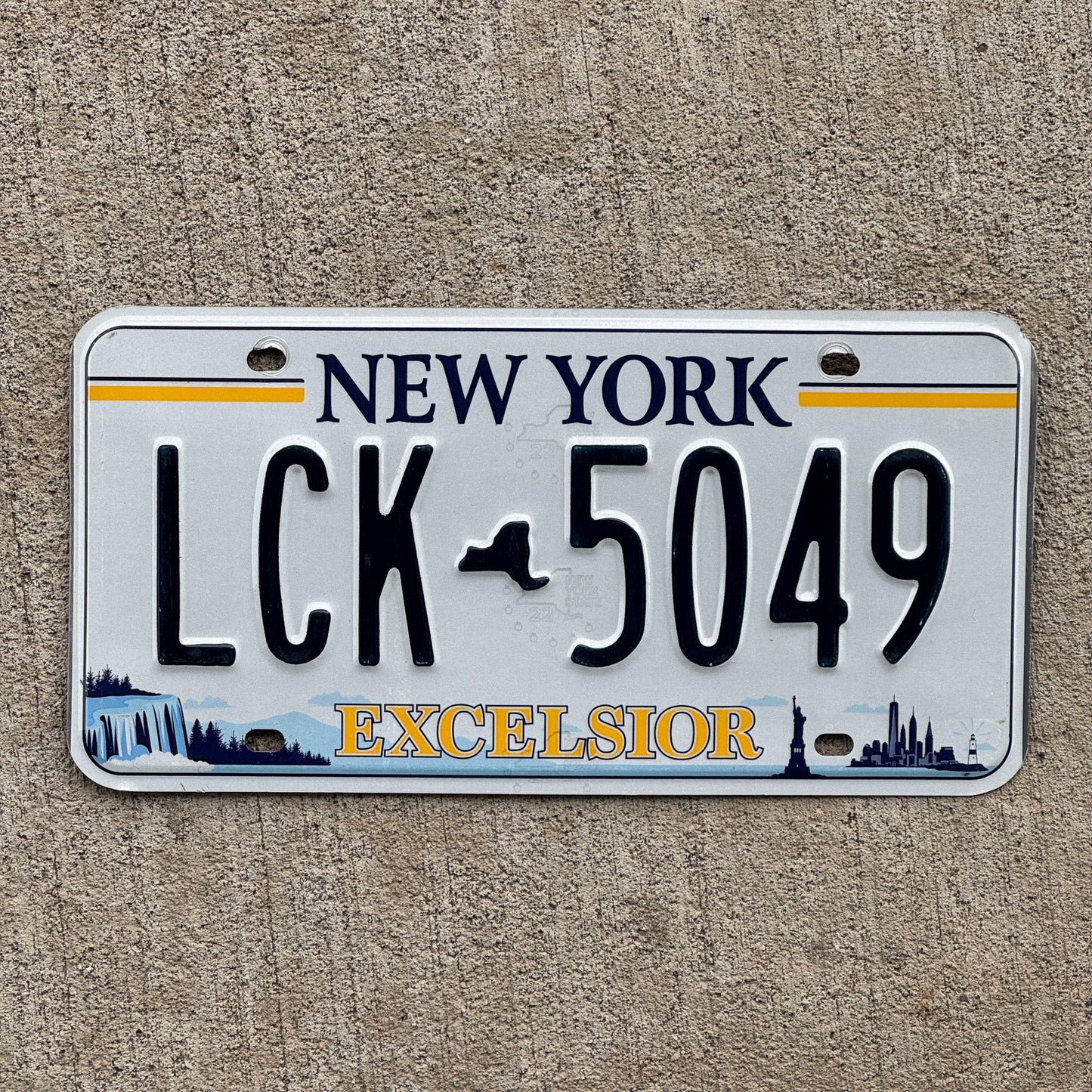 Photo of a 2020 New York License Plate Auto Tag Garage Decor Vintage Excelsior LCK 5049