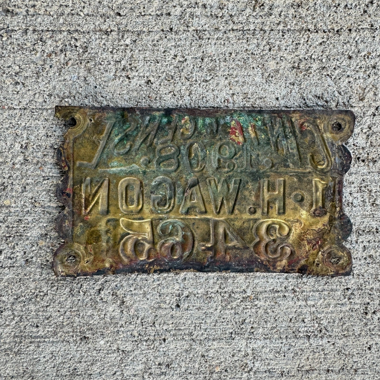 1908 Cincinnati Ohio 1 Horse Wagon License Plate Auto Tag Brass 3465