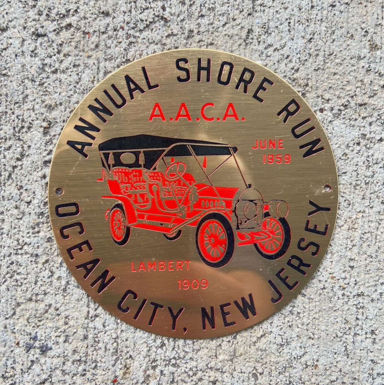 1959 Ocean City New Jersey AACA Antique Auto Car Dash Plaque Annual Shore Run