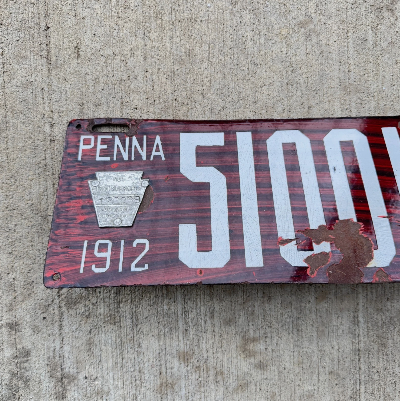 1912 Pennsylvania Porcelain License Plate Auto Tag Wood Grain 51001
