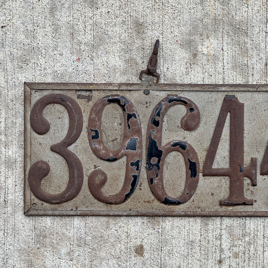 1906 New York Prestate License Plate Auto Tag Early 39644