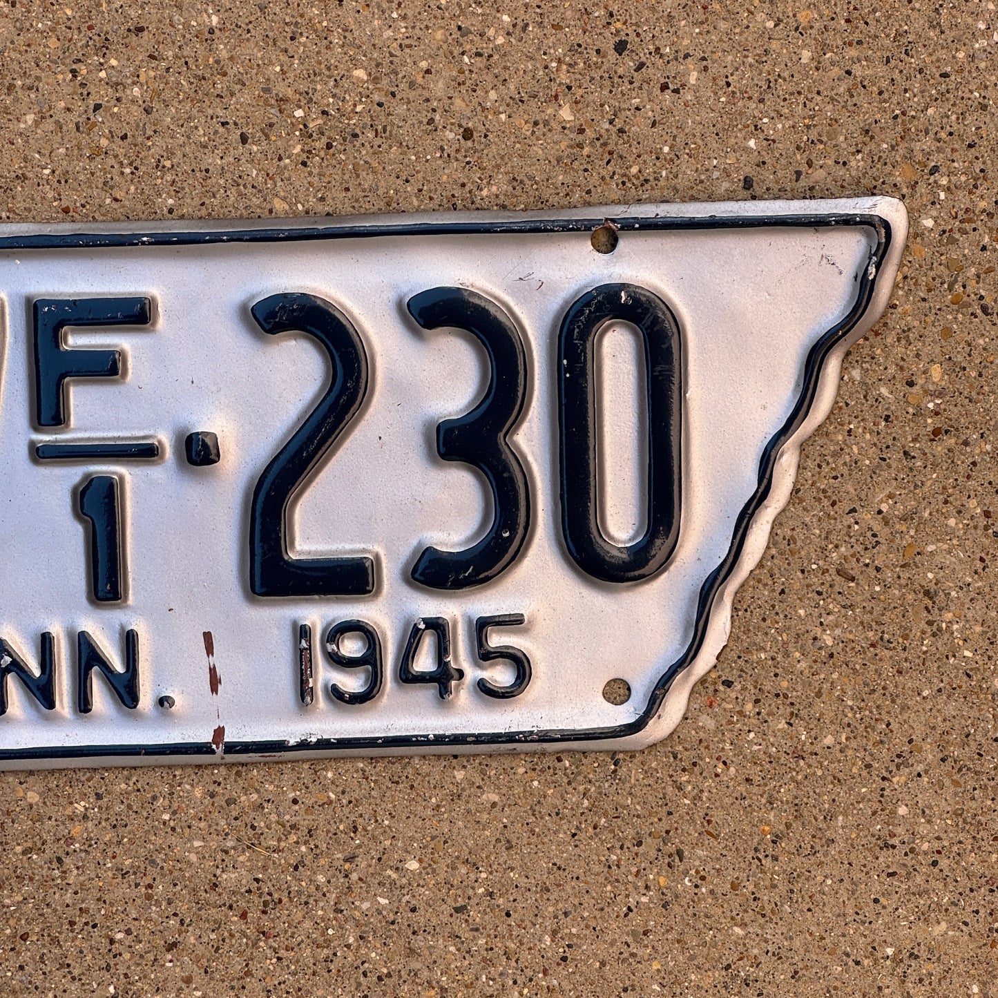 1945 Tennessee Farm License Plate Auto Tag State Shape 17 F1 230