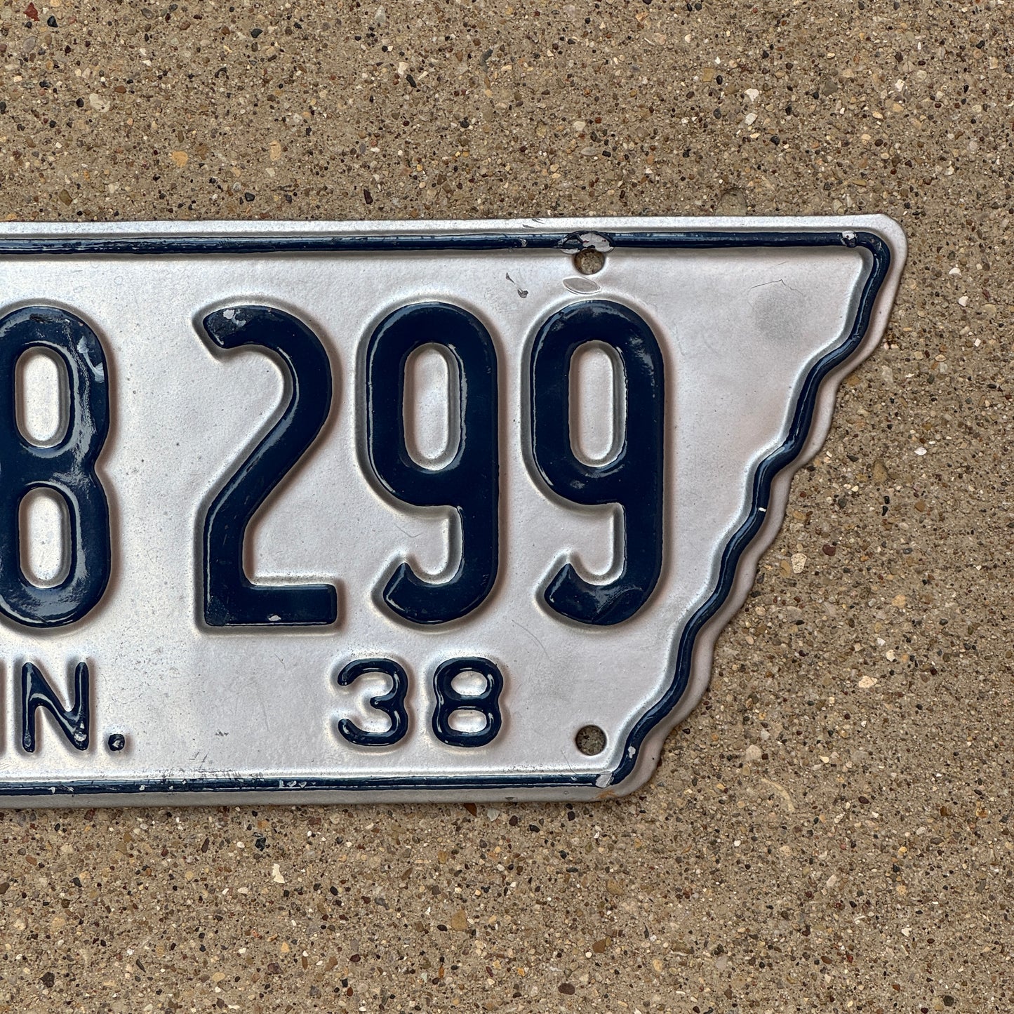 1938 Tennessee License Plate Auto Tag State Shape 238299