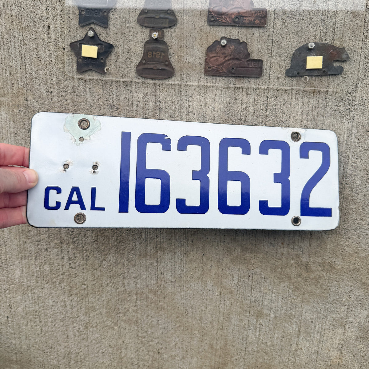 1916 1919 California Porcelain License Plate Pair with Matching Badge Set 163632