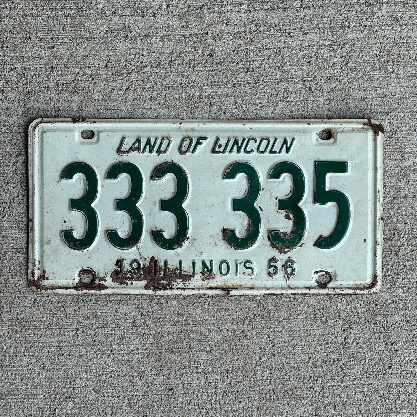 1956 Illinois License Plate Auto Tag Garage Vintage Repeat Repeating 333 335