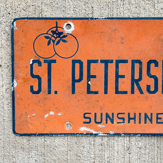 1950 Era St Petersburg Florida Booster License Plate Vintage Auto Tag Garage Tampa Bay FL Oranges Smaltz Paint