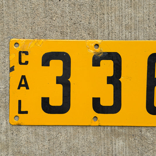 1915 California Porcelain License Plate Auto Tag Low Number Four Digit 3369