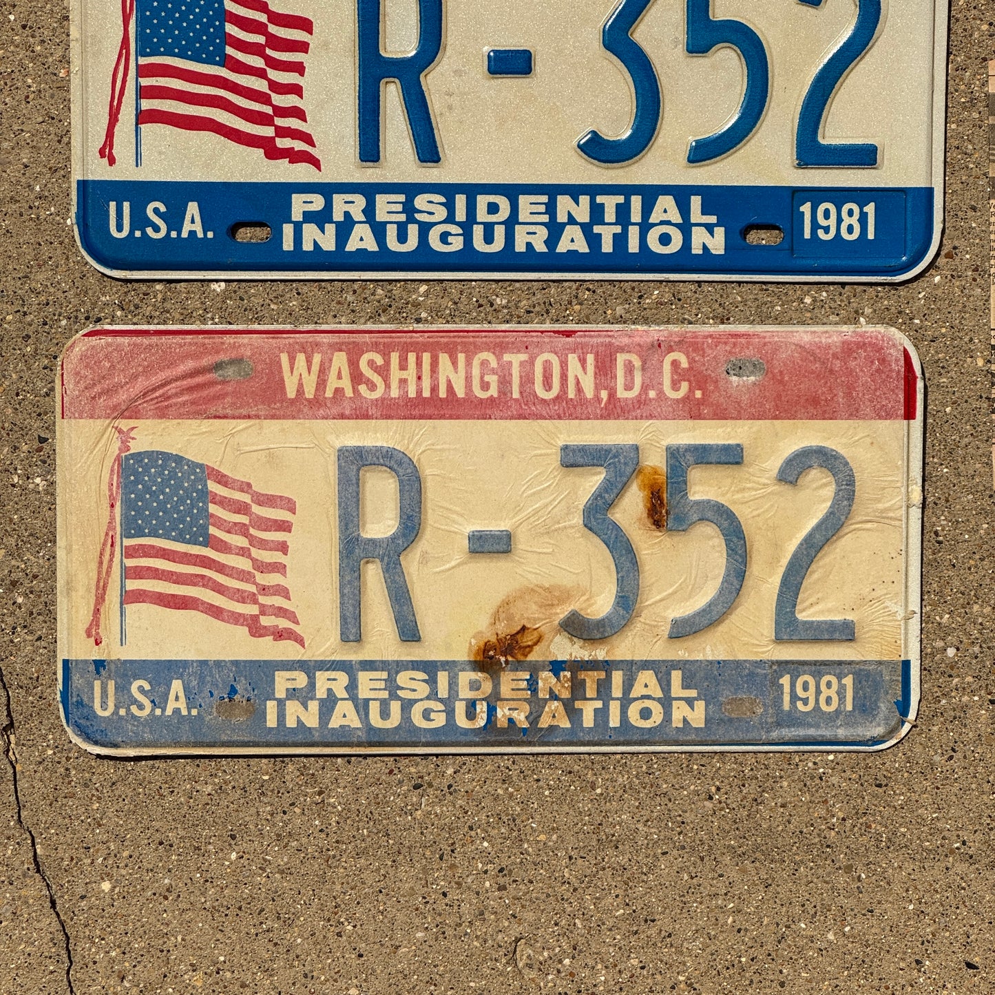 1981 Washington DC Inaugural License Plate Pair Auto Tag Reagan Inauguration with Provenance Clipping R 352