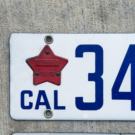 1916 1919 California Porcelain License Plate Pair Auto Tag High Quality With Matching Tabs 34515