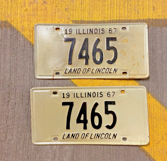 1967 Illinois License Plate Pair 7465 Low Number YOM DMV Clear Ford Chevy Dodge