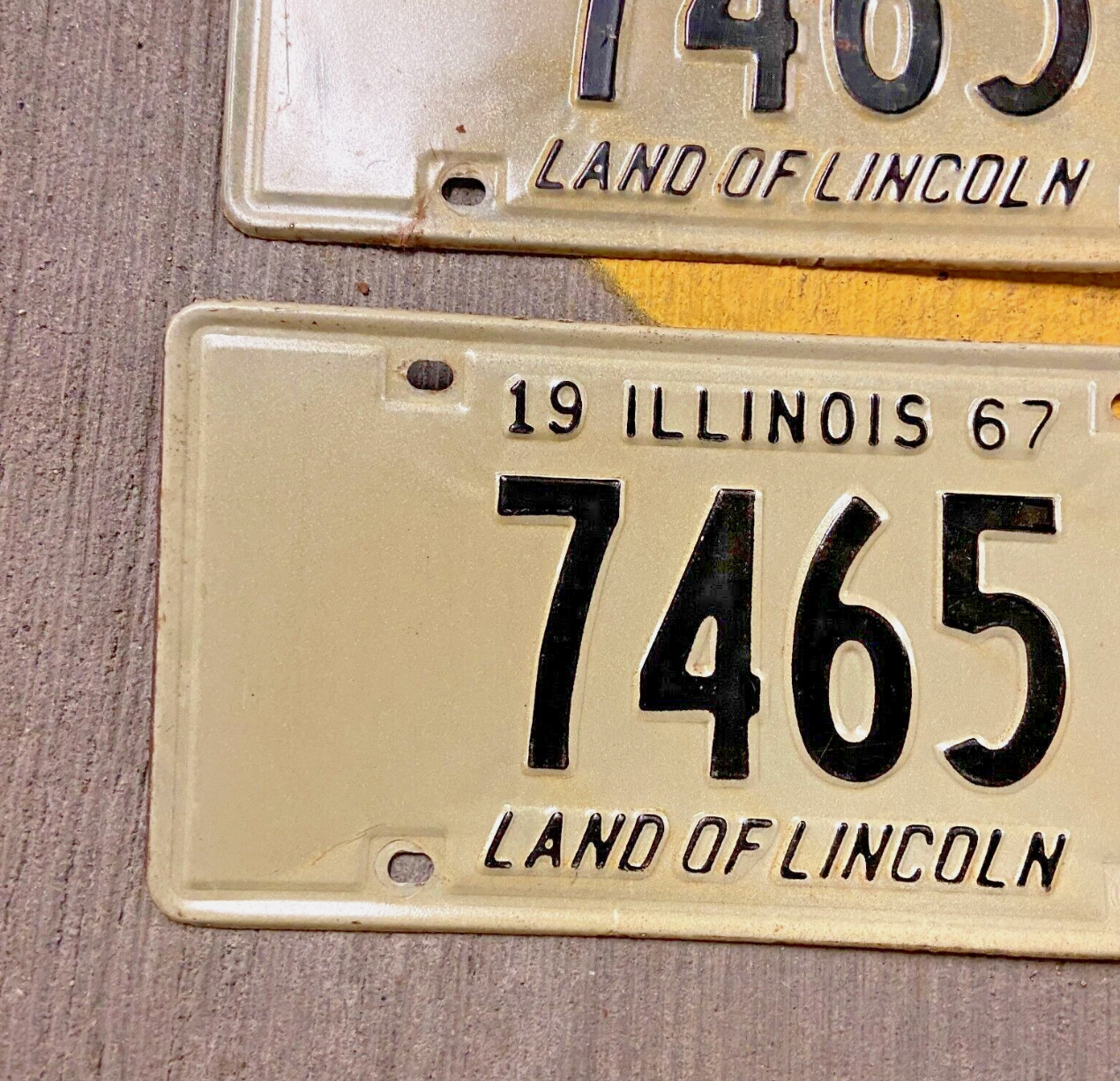 1967 Illinois License Plate Pair 7465 Low Number YOM DMV Clear Ford Chevy Dodge
