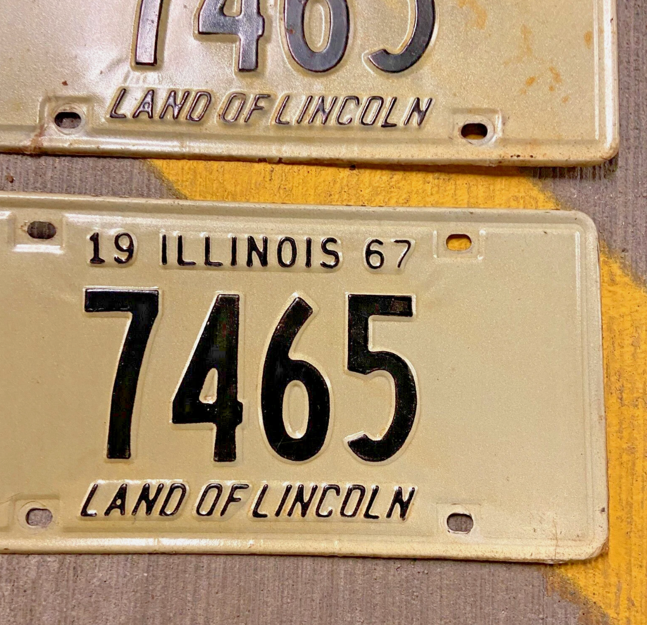 1967 Illinois License Plate Pair 7465 Low Number YOM DMV Clear Ford Chevy Dodge