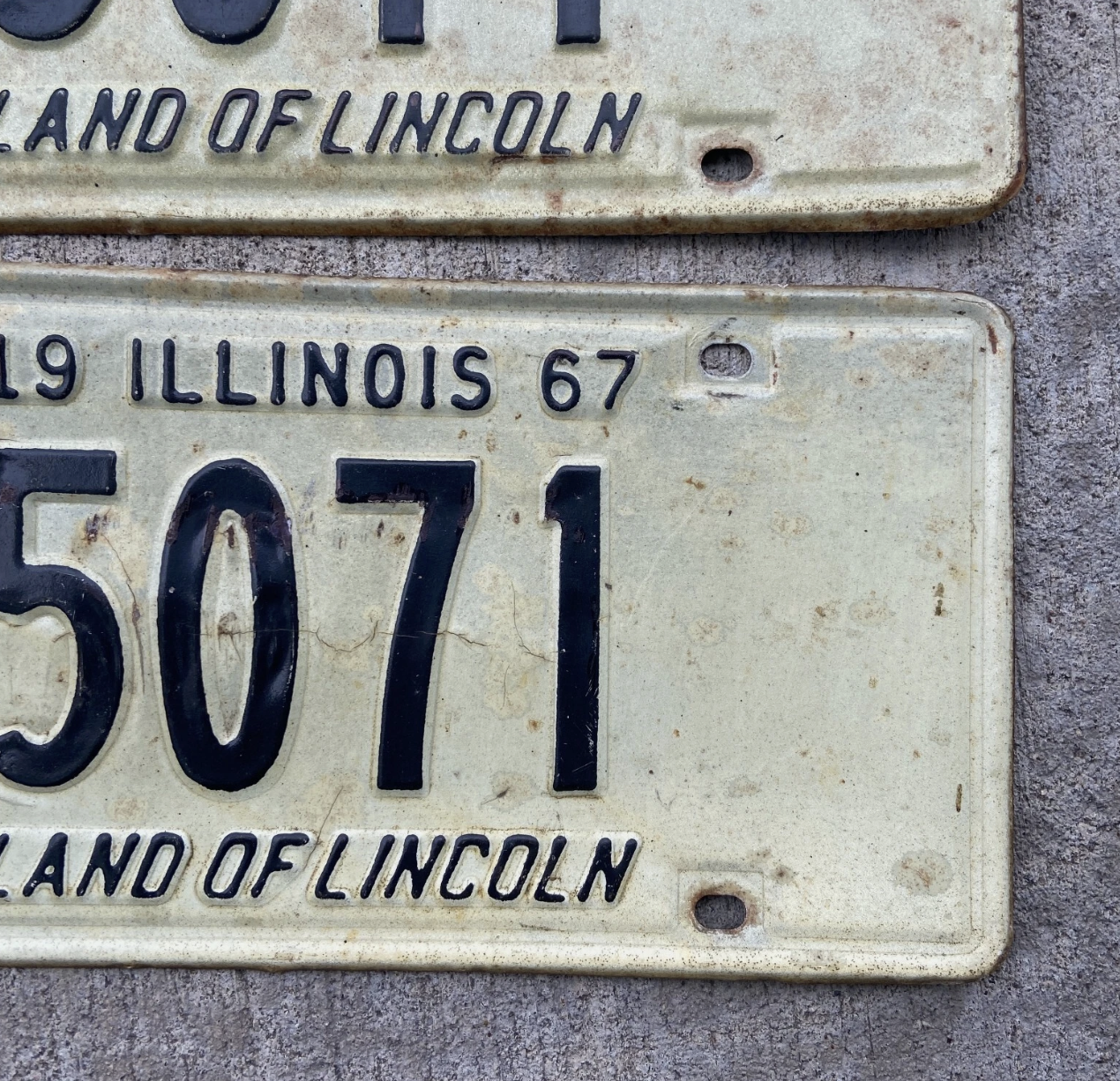 1967 Illinois License Plate Pair 5071 Low Number YOM DMV Clear Ford Chevy Dodge