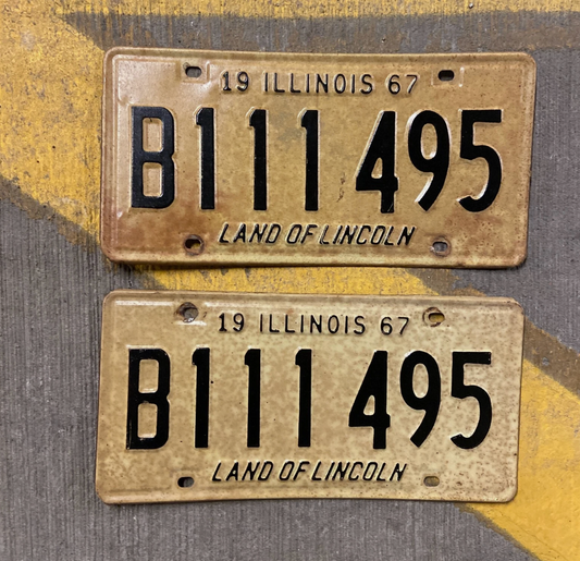 1967 Illinois Truck License Plate Pair B 111 495 Repeat Ford Chevy YOM DMV Clear