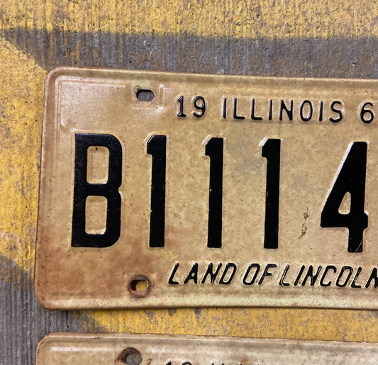 1967 Illinois Truck License Plate Pair B 111 495 Repeat Ford Chevy YOM DMV Clear