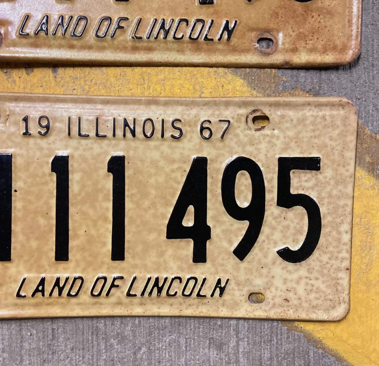 1967 Illinois Truck License Plate Pair B 111 495 Repeat Ford Chevy YOM DMV Clear