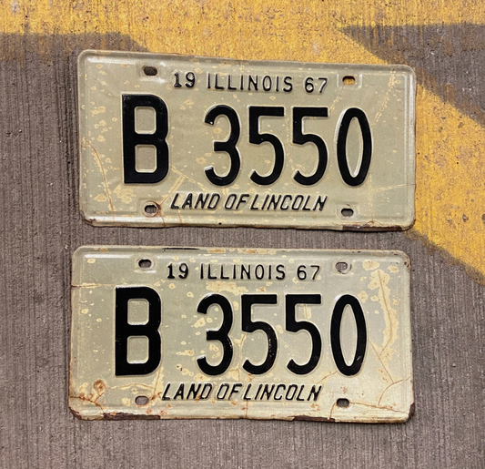 1967 Illinois Truck License Plate Pair B 3550 Ford Chevy Dodge YOM DMV Clear