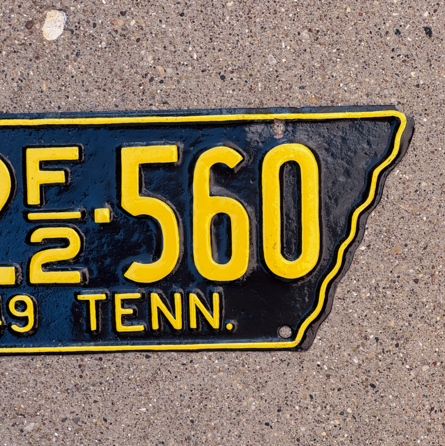 1949 Tennessee Farm License Plate Auto Tag State Shape 12 F2 560
