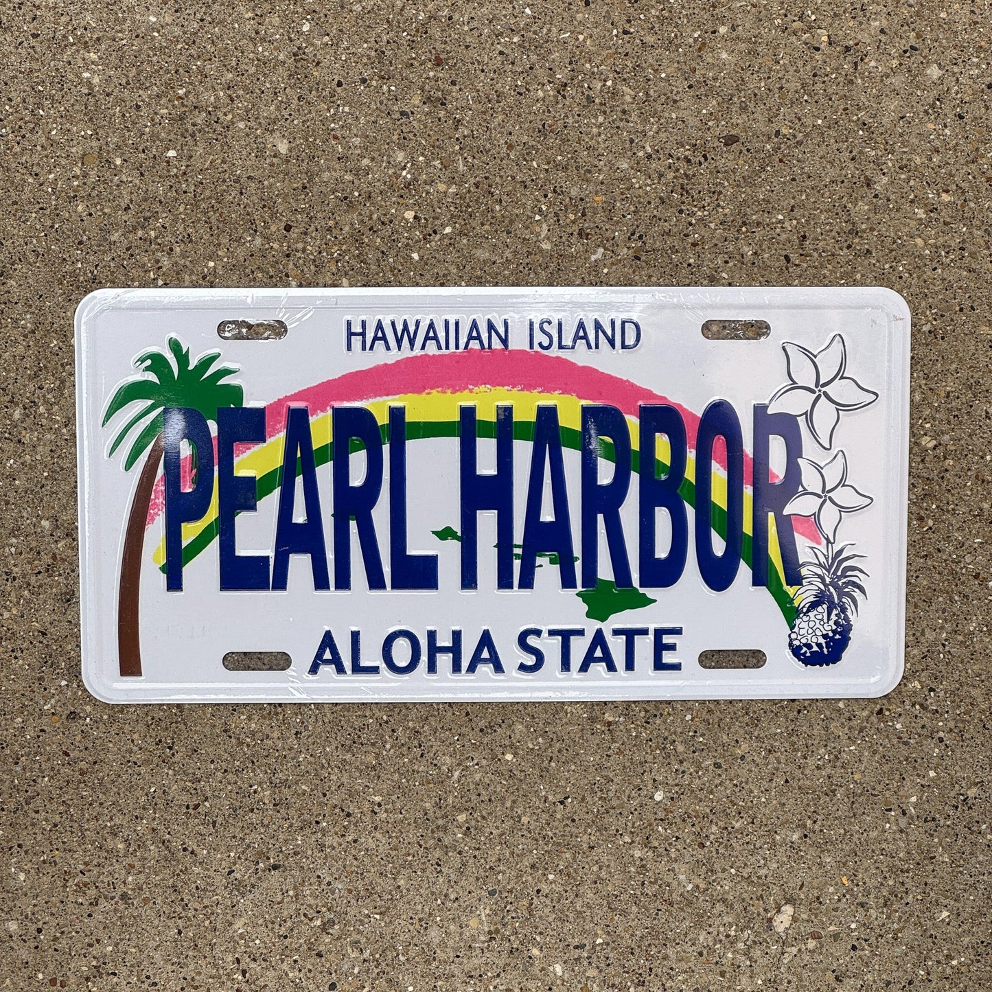 Photo of a Hawaii Booster License Plate Auto Tag Garage Decor Vintage Metal PEARL HARBOR