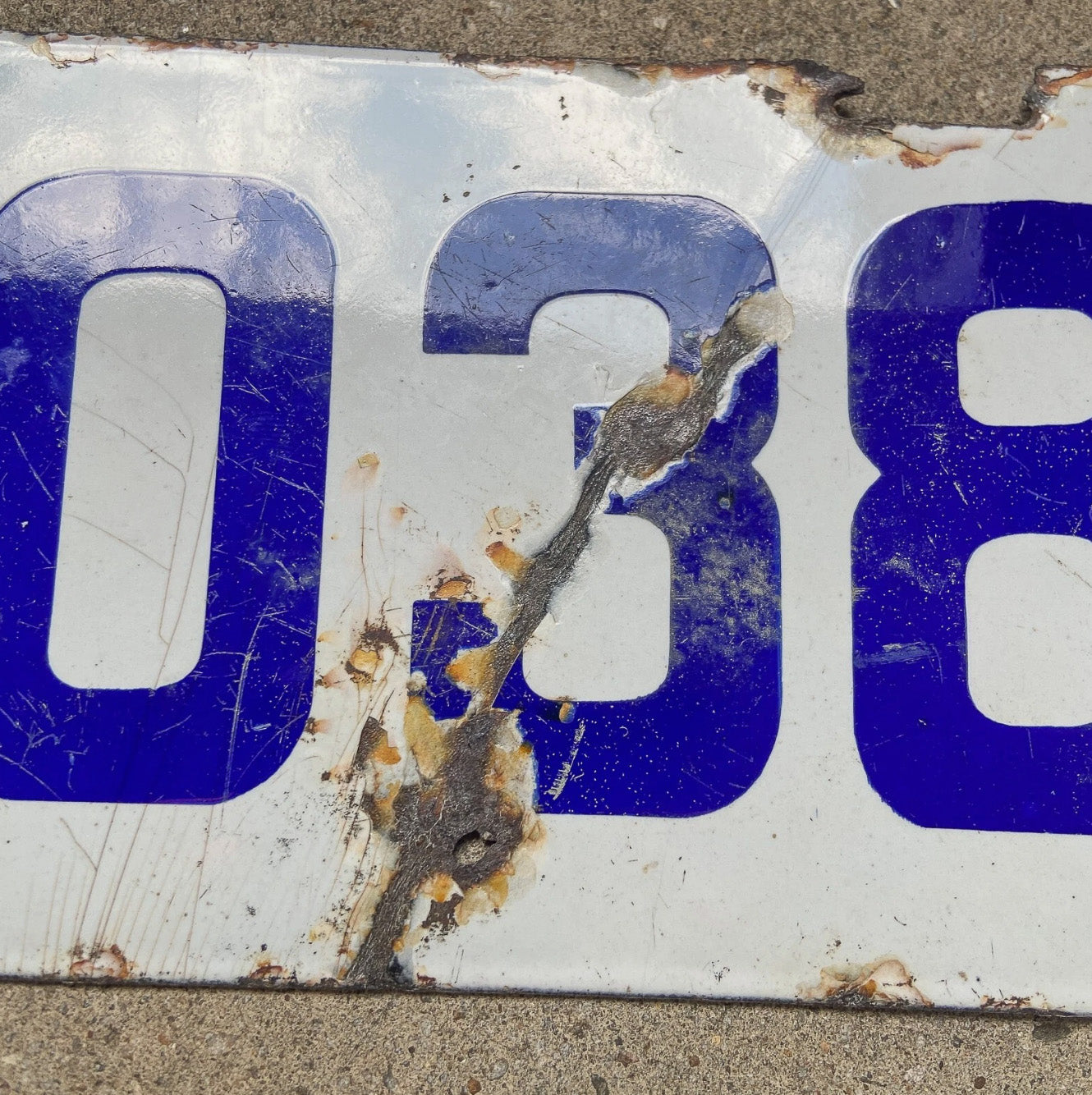 1916 Wyoming Porcelain License Plate Auto Tag Low Number Four Digit 3038