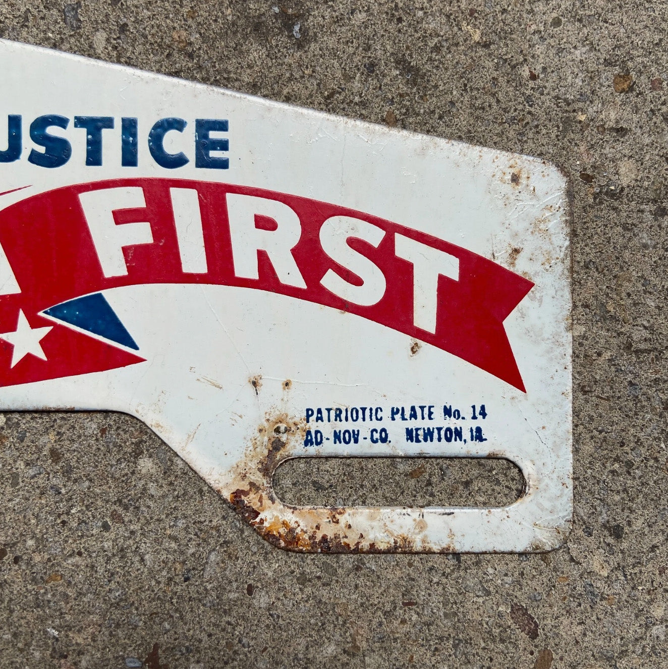 1960 Era America First License Plate Topper Auto Tag USA American Flag US Liberty Justice