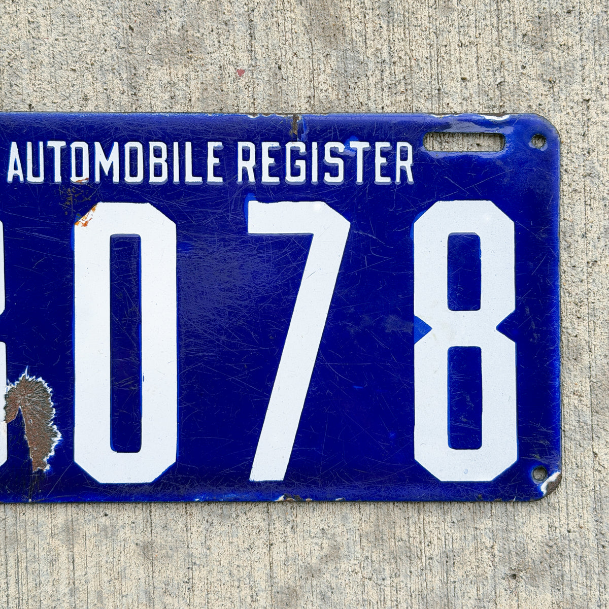 Photo of a 1905 1906 Massachusetts Porcelain License Plate Auto Tag 2 Vintage Garage MAR Mass Auto Register 18078 with original patina