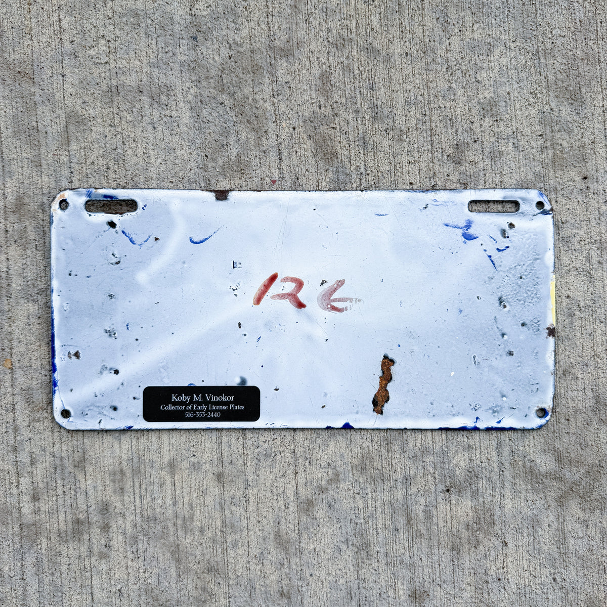 Photo of a 1905 1906 Massachusetts Porcelain License Plate Auto Tag 2 Vintage Garage MAR Mass Auto Register 18078 with original patina