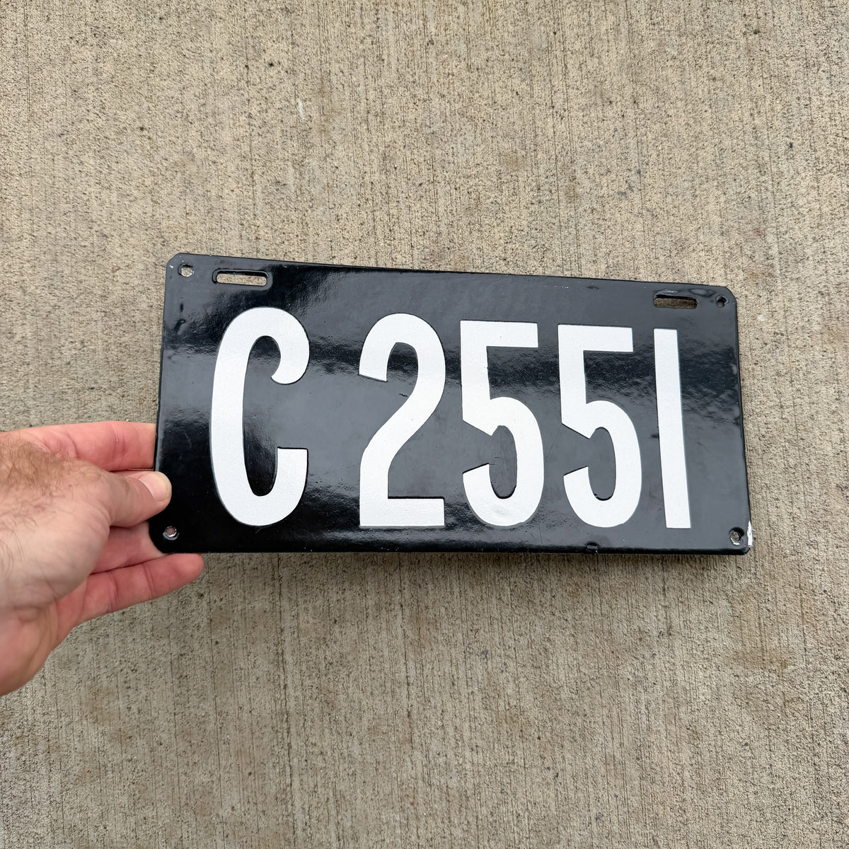 Photo of a 1906 Connecticut Porcelain License Plate Auto Tag Garage Decor Vintage High Quality Four Digit C 2551 with original patina