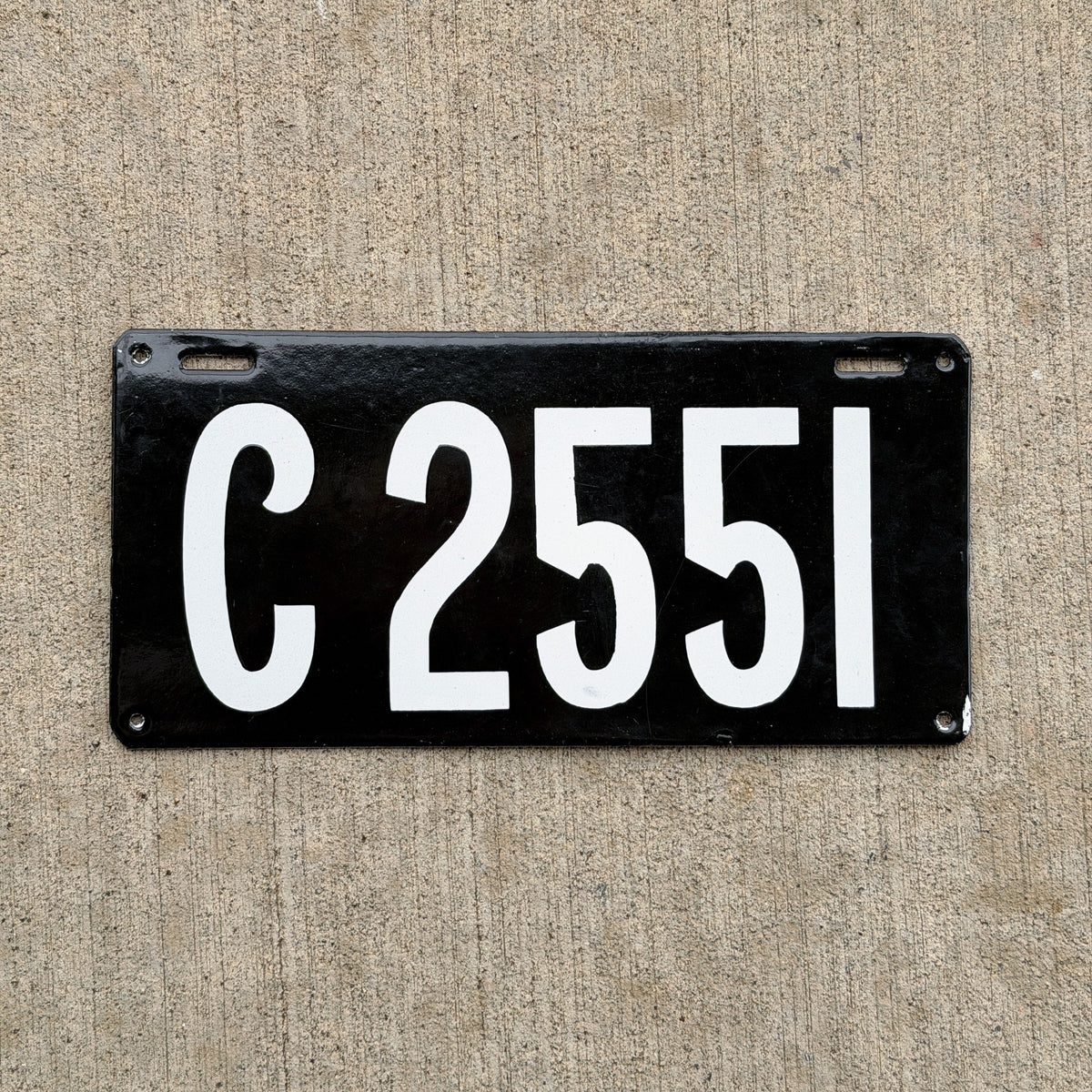 Photo of a 1906 Connecticut Porcelain License Plate Auto Tag Garage Decor Vintage High Quality Four Digit C 2551 with original patina