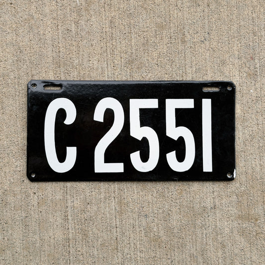 Photo of a 1906 Connecticut Porcelain License Plate Auto Tag Garage Decor Vintage High Quality Four Digit C 2551 with original patina