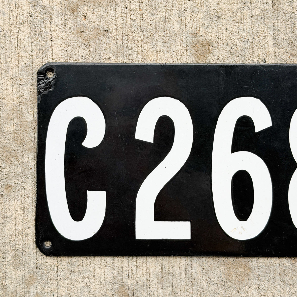 Photo of a 1906 Connecticut Porcelain License Plate Auto Tag Garage Decor Vintage High Quality Four Digit C 2681 with original patina