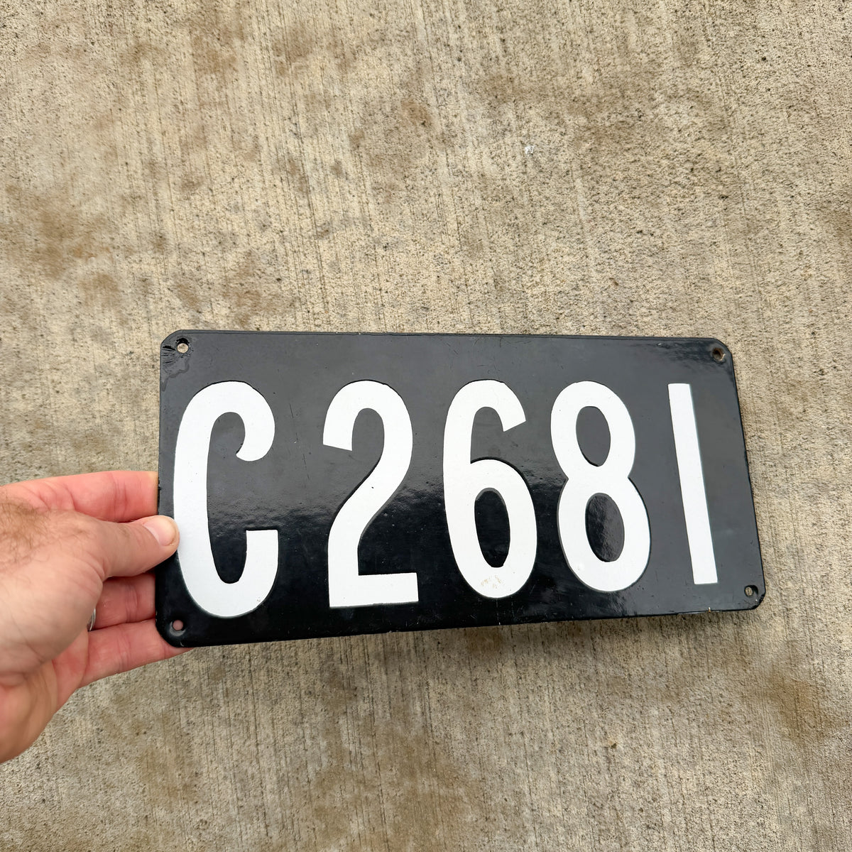Photo of a 1906 Connecticut Porcelain License Plate Auto Tag Garage Decor Vintage High Quality Four Digit C 2681 with original patina