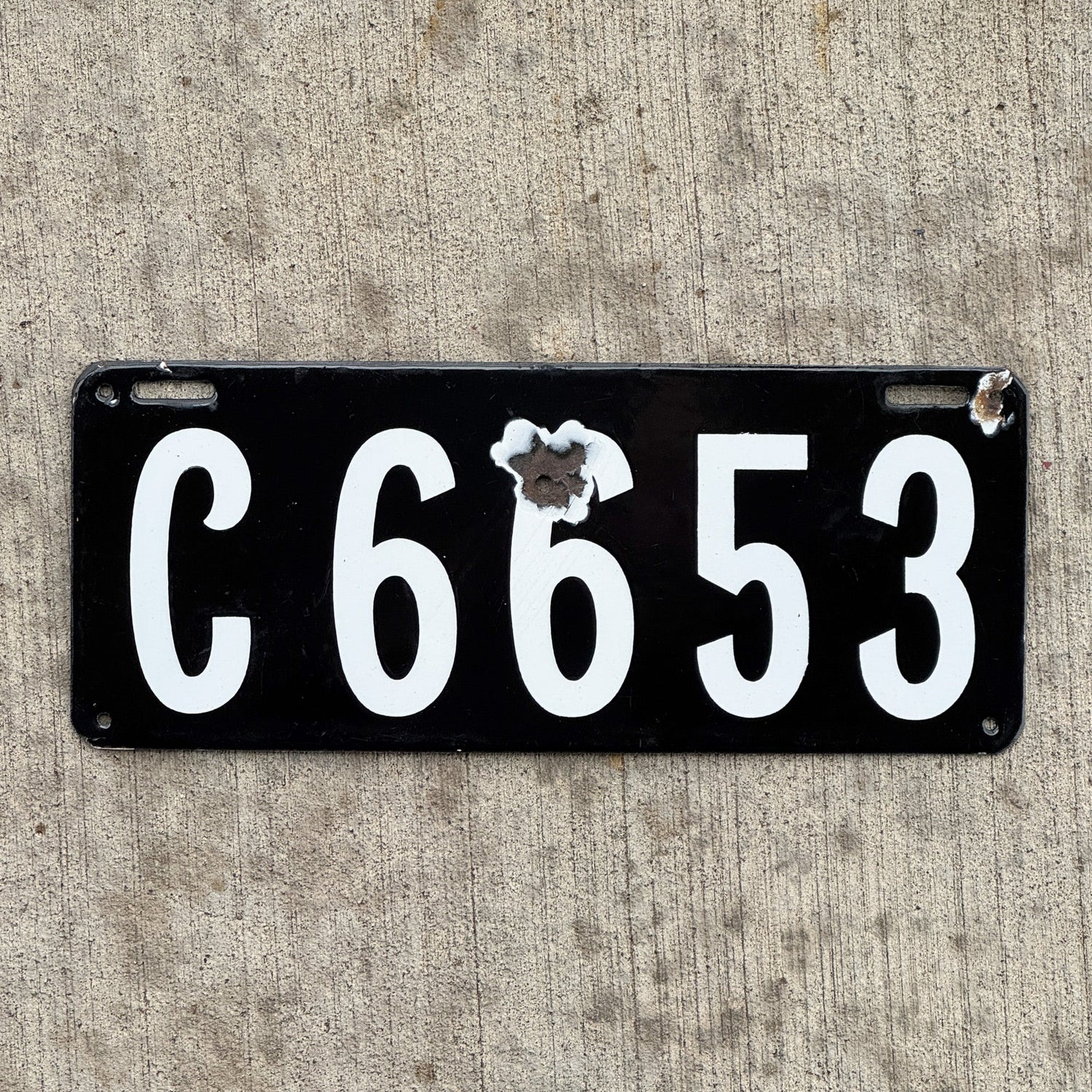 Photo of a 1907 Connecticut Porcelain License Plate Auto Tag Garage Decor Vintage September Firing C 6653 with original patina